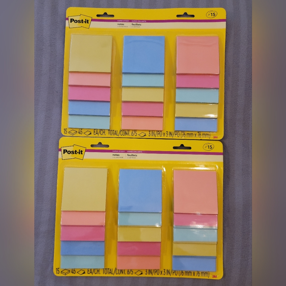 3M Post-it Sticky Notes. 2 packs of 15 note pads